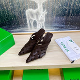 ALFIE LEATHER HIGH MULES IN CHOCOLATE BROWN CALFSKIN WITH WOVEN DESIGN